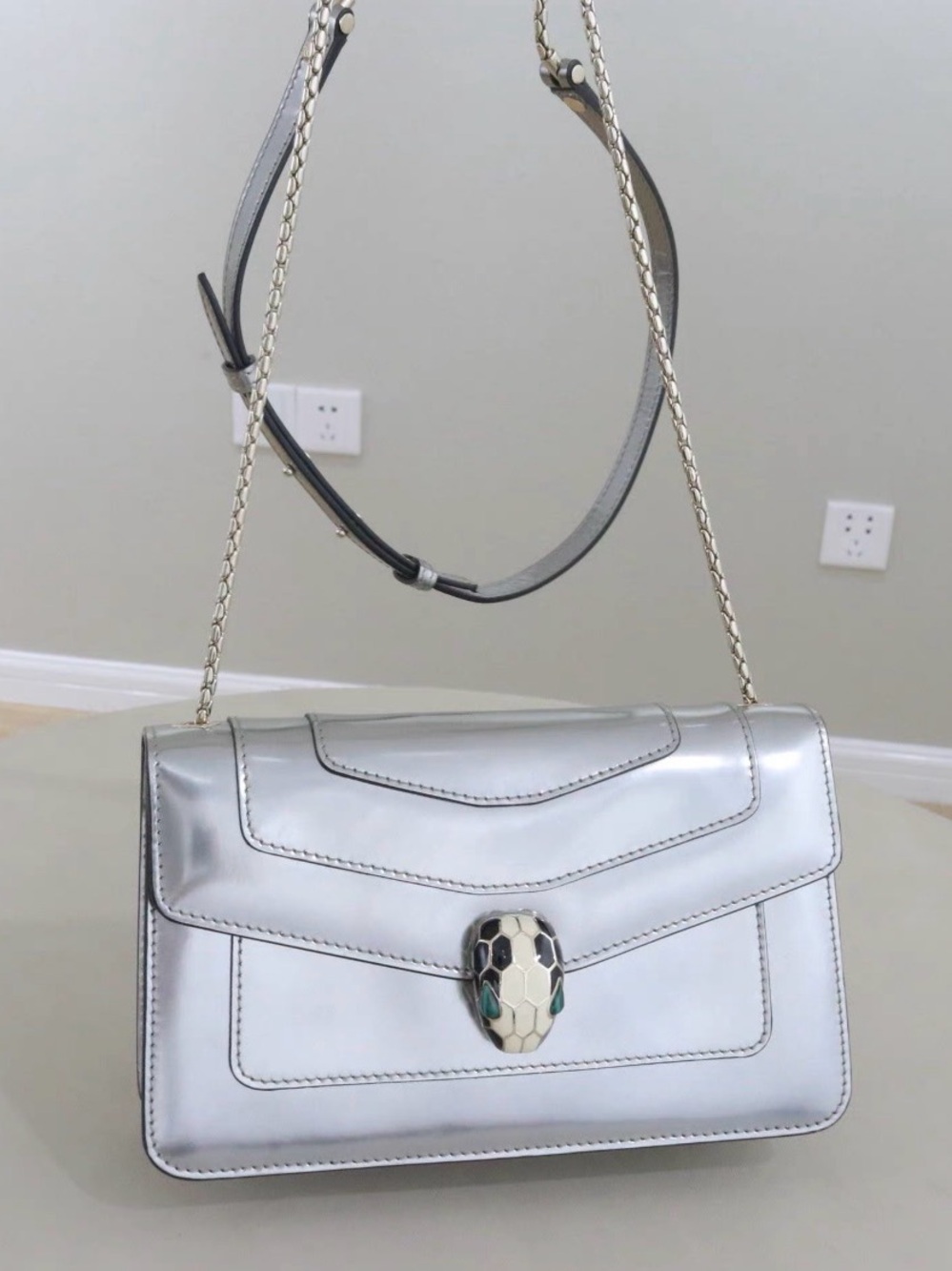 Bulgari Metallic Silver Shoulder Bag with Serpent Clasp